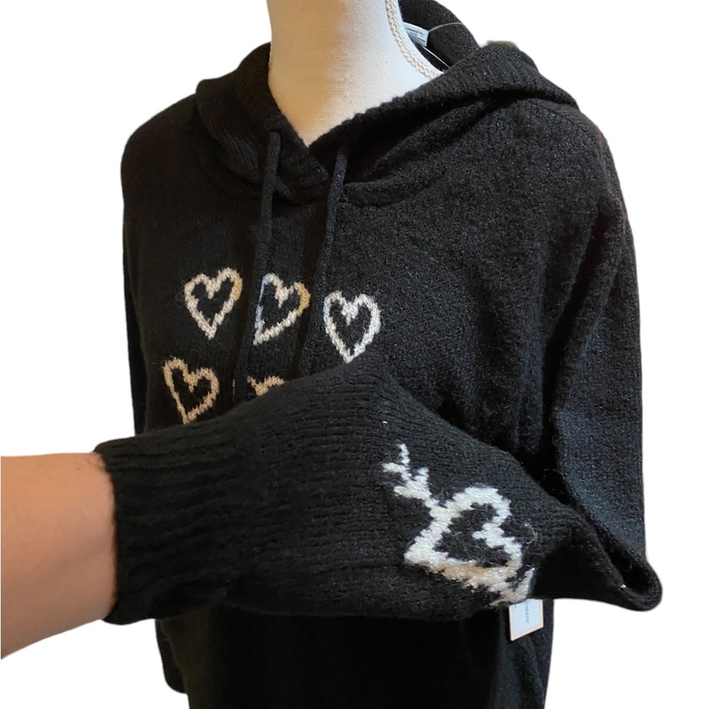 Cupcakes & Cashmere large black sweater with hoodie & 9 white ❤️on front ( NWT) - Picture 10 of 13